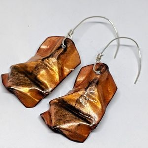 Sculptural Pale Orange & Black Enamel Earrings
